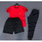 3'Lü SlimFit Kırmızı Tshirt-Şort-Eşofman Kombin - 1