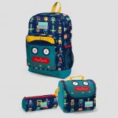 Coral High Kids Lacivert Civit Robot Desenli Dört Bölmeli Okul Sırt Çantası Seti 3''lü 23472 - 1