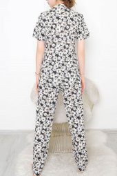 Düğmeli Pijama Takımı Beyazçiçekli - 10873.1048. - 5