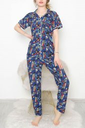 Düğmeli Pijama Takımı Mavidesenli - 10873.1048. - 5