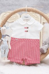 Yakalı Çizgili Bayramlık Bebek Unisex Tulum Kırmızı 12099 - 1