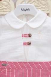 Yakalı Çizgili Bayramlık Bebek Unisex Tulum Kırmızı 12099 - 2