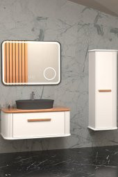 Casse 100 Cm Antrasit Lavabolu Banyo Dolabı - Beyaz / Kayın (Boy Dolap Dahil) - 1