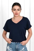 Kadın V Yaka Kısa Kollu T-shirt 1478-23 - 1
