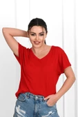 Kadın V Yaka Kısa Kollu T-shirt 1478-23 - 8