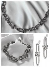 Gümüş Kaplama 3'lü Tiffany Blanca Model Kolye,Küpe ve Bileklik Seti - 2