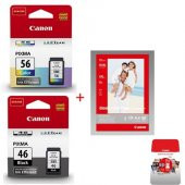 Canon PG-46 CL-56 Pixma E404/E414/E464/E484 Siyah-Renkli Kartuş Fotoğraf Kağıdı Hediyeli - 1