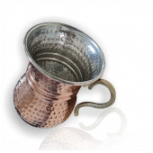 Büyük Antik Retro Dövme Bakır Kalaylı İç Yüzey Pirinç Kulplu Fıçı Bardak Kupa Fincan Sütlük Maşrapa - 1