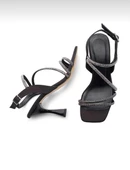 Potinonline K544 Kadın Taşlı Abiye Atkılı Küt Burun Topuklu Ayakkabı - 11