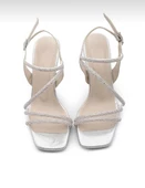 Potinonline K544 Kadın Taşlı Abiye Atkılı Küt Burun Topuklu Ayakkabı - 9