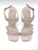 Potinonline K544 Kadın Taşlı Abiye Atkılı Küt Burun Topuklu Ayakkabı - 5