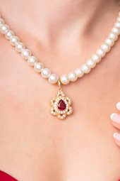 Kraliçe Kolyesi Kırmızı Ametist Taşlı Özel İnci Tasarımlı Kadın Kolye - 2