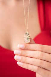 925 Ayar Kardan Adam Tasarımlı Gold Tasarımlı Kadın Kolye - 2