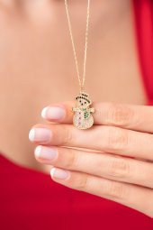 925 Ayar Kardan Adam Tasarımlı Gold Tasarımlı Kadın Kolye - 3