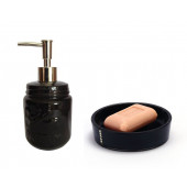 ZBOSP-C333 SIVI SABUNLUK VE SABUNLUK 2 Lİ BANYO SETİSİYAH TAŞLI thumbnail 1