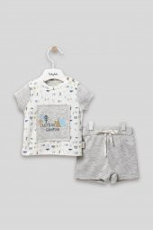 Kamping Baskılı Şort Tshirt Unisex Takım 2'li 12688 - 2