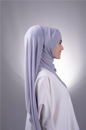 Gri Arkadan Bağlamalı Şal Şifon Çapraz Üç Bantlı 1457_15 - 2