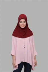Bordo Pratik Hazır Geçmeli Tesettür Eşarp Sandy Kumaş Elişi Çiçek İşlemeli Pullu 1604_16 - 2