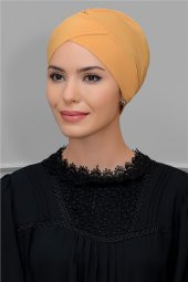 Hardal Pratik Hazır Geçmeli Tesettür Bone Sandy Kumaş Çapraz Büzgülü 1801_43 - 1