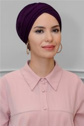 Mürdüm Pratik Hazır Geçmeli Tesettür Bone Sandy Kumaş Üç Çapraz 1803_07 - 1