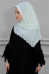 Krem Pratik Hazır Geçmeli Tesettür Eşarp Fukuro Piliseli Çiçek Desenli Lazer Kesim 1819_40 - 2