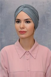 Gri Pratik Hazır Geçmeli Tesettür Bone Fukuro Sandy Kumaş Büzgülü 1831_15 - 1