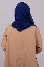 Saks Mavisi-Gümüş Arkadan Bağlamalı Şal Şifon Üç Bantlı Simli Pileli 1835_2401 - 4