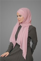 Pudra Arkadan Bağlamalı Şal Şifon Pileli Taşlı Elişi İşlemeli 1840_06 - 1