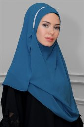 İndigo Pratik Hazır Geçmeli Malezya Şal Şifon Taşlı 1850_34 - 1