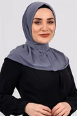 Gri Pratik Hazır Geçmeli Tesettür Eşarp Sandy Kumaş Arkadan Çıtçıtlı 2101_15 - 1