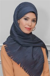 Koyu Gri Arkadan Bağlamalı Tesettür Eşarp Kesik Elyaf Piliseli Saçaklı Lazer Kesim 1919_15 - 1
