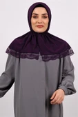 Mürdüm Pratik Hazır Geçmeli Tesettür Eşarp Viskon Kumaş Çıtçıtlı Dantelli 2105_07 - 1