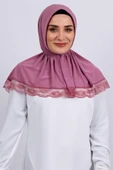 Gül Kurusu Pratik Hazır Geçmeli Tesettür Eşarp Viskon Kumaş Çıtçıtlı Dantelli 2105_18 - 1