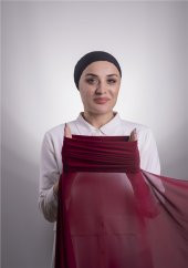 Bordo Pratik Hazır Geçmeli Şal Şifon Boru Boneli 3001_16 - 1