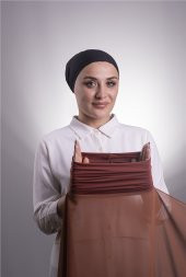 Koyu Kiremit Pratik Hazır Geçmeli Şal Şifon Boru Boneli 3001_29 - 1