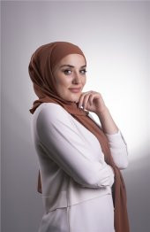 Koyu Kiremit Pratik Hazır Geçmeli Şal Şifon Boru Boneli 3001_29 - 5