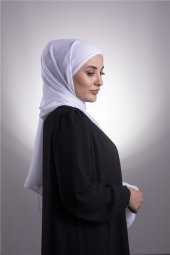 Beyaz Pratik Hazır Geçmeli Şal Şifon Boru Boneli 3001_42 - 5
