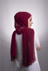 Bordo Pratik Hazır Geçmeli Şal Şifon Boru Boneli 3001_16 - 6
