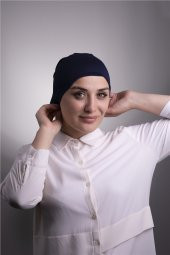 Lacivert Pratik Hazır Geçmeli İç Bone Viskon Kumaş Dikişsiz Boru Bone 3006_02 - 2