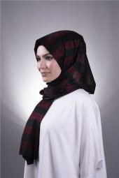 Bordo Düz Klasik Şal Viskon Kumaş Simli Şeritli 202100_16 - 1