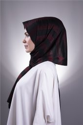 Bordo Düz Klasik Şal Viskon Kumaş Simli Şeritli 202100_16 - 3