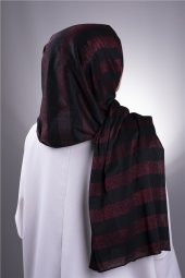 Bordo Düz Klasik Şal Viskon Kumaş Simli Şeritli 202100_16 - 4