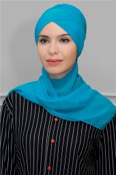 İndigo M. Pratik Hazır Geçmeli Tesettür Bone Sandy Kumaş Çapraz Büzgülü Şifon Atkılı 1801A_34 - 1