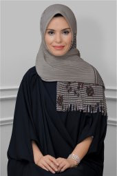 Vizon Pratik Hazır Geçmeli Tesettür Eşarp Kesik Elyaf Piliseli Çiçek Desenli 1818D1_10 - 1