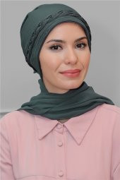 Füme Pratik Hazır Geçmeli Tesettür Bone Fukuro Piliseli Örgülü Şifon Atkılı 1825A_25 - 1