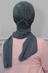 Füme Pratik Hazır Geçmeli Tesettür Bone Fukuro Piliseli Örgülü Şifon Atkılı 1825A_25 - 2