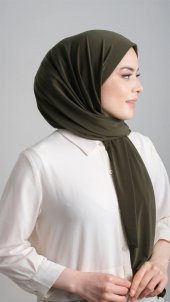 Haki Pratik Hazır Geçmeli Eşarp Sandy Kumaş Sade 1817_09 - 2