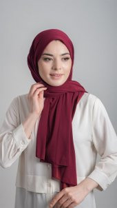 Bordo Pratik Hazır Geçmeli Eşarp Sandy Kumaş Sade 1817_16 - 1