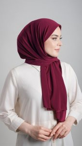 Bordo Pratik Hazır Geçmeli Eşarp Sandy Kumaş Sade 1817_16 - 2