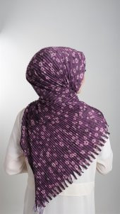 Mürdüm Pratik Hazır Geçmeli Tesettür Eşarp Kesik Elyaf Piliseli Çiçek Desenli 1818D7_07 - 3